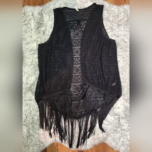 Ardene Black Open Front Fringe Vest